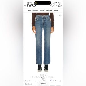 GRLFRND Melanie Petite High Rise Bootcut Jeans NWT